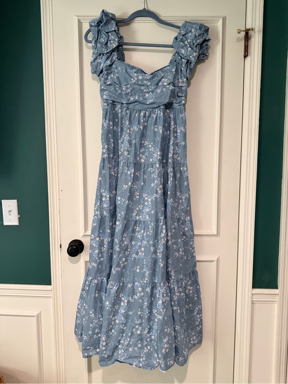 Women’s Light Blue Floral Puff Sleeve Maxi Dress